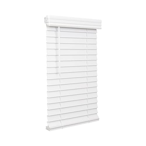 Lotus & Windoware Cordless, 2 Inch Faux Wood Blind, 34.5" Wide x 60" Long, Window Blinds, Blinds & Shades, Blinds for Indoor Windows, Embossed, Bright White, (Actual Size - 34" x 60")