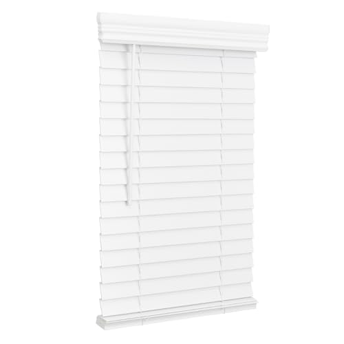 Lotus & Windoware Cordless, 2 Inch Faux Wood Blind, 34.5" Wide x 60" Long, Window Blinds, Blinds & Shades, Blinds for Indoor Windows, Embossed, Bright White, (Actual Size - 34" x 60")