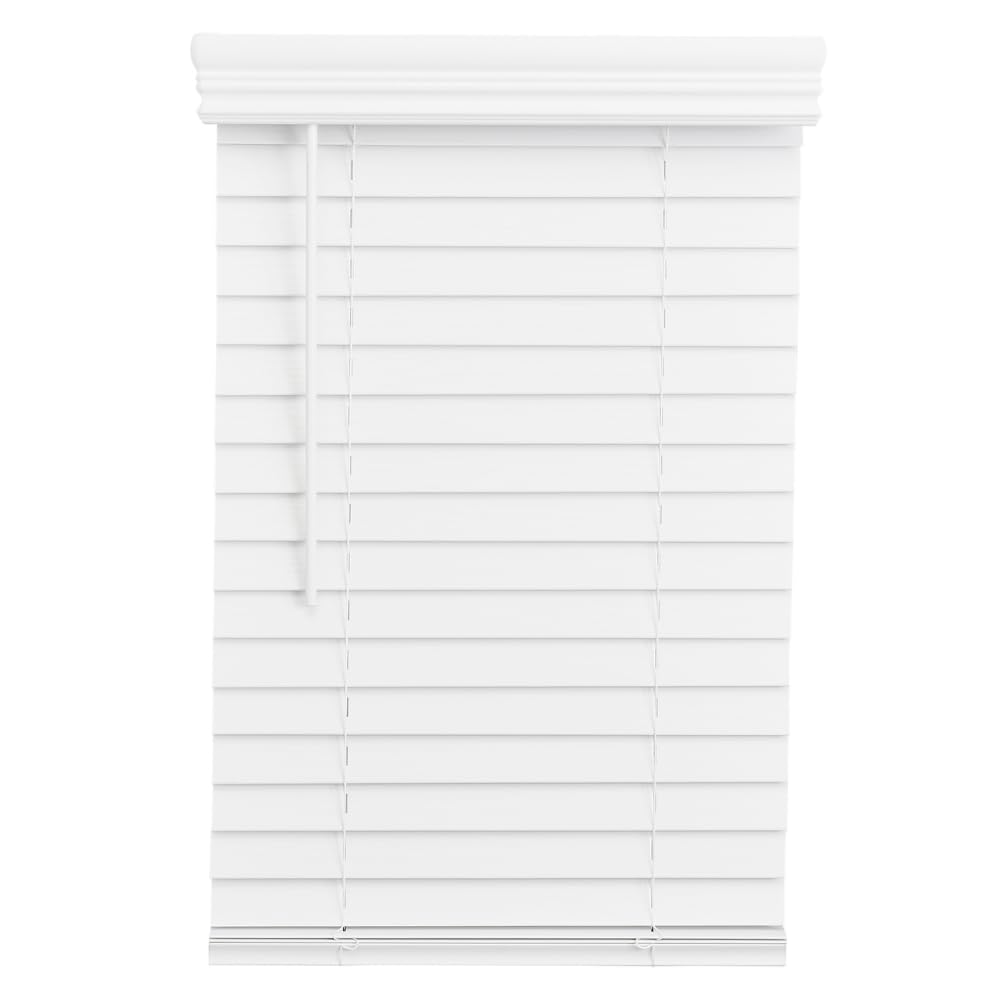 Lotus & Windoware Cordless, 2 Inch Faux Wood Blind, 34.5" Wide x 60" Long, Window Blinds, Blinds & Shades, Blinds for Indoor Windows, Embossed, Bright White, (Actual Size - 34" x 60")