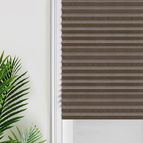 Temporary Blinds, Vertical Pleated Blinds No Drilling Self Adhesive Blinds Easy to Install Fits Blinds Window Roller for Bathroom Kitchen Living Room Office Window (Brown, 60 * 150cm)