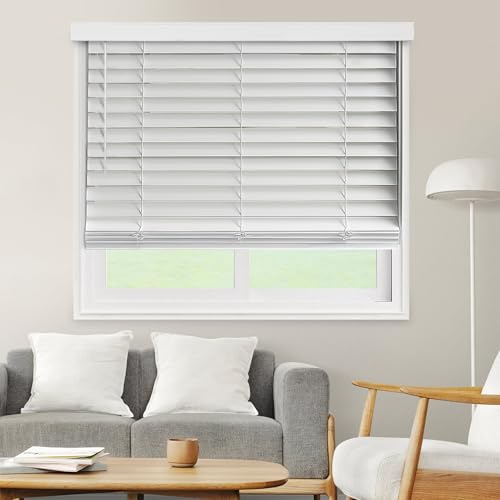 CHICOLOGY Faux Wood Blinds , Window Blinds , Wood Blinds , Window Shades , Window Treatments , Blinds & Shades , Window Shades For Home , Wooden Blinds , Basic White , 34"W X 60"H