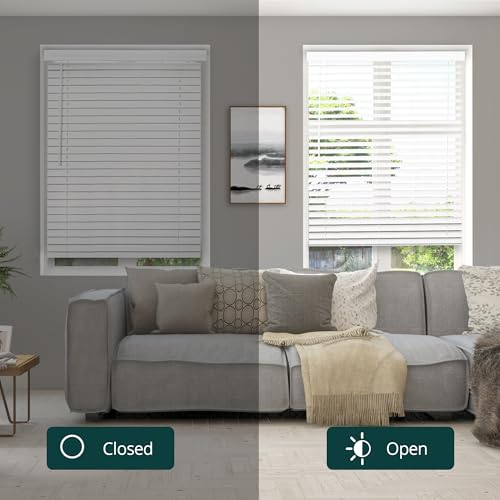 CHICOLOGY Faux Wood Blinds , Window Blinds , Wood Blinds , Window Shades , Window Treatments , Blinds & Shades , Window Shades For Home , Wooden Blinds , Basic White , 34"W X 60"H