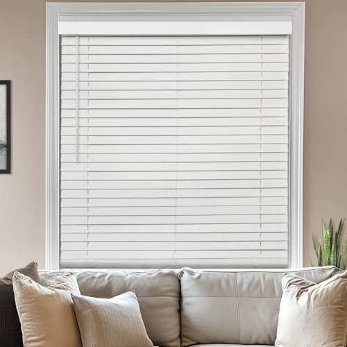 CHICOLOGY Faux Wood Blinds , Window Blinds , Wood Blinds , Window Shades , Window Treatments , Blinds & Shades , Window Shades For Home , Wooden Blinds , Basic White , 34"W X 60"H