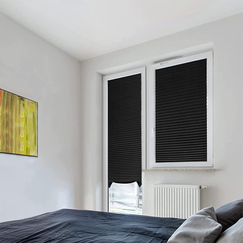 2Pcs Temporary Window Blinds Cordless, Self Adhesive Pleated Paper Blinds Window Shades Blackout Blinds for Windows Doors Non-Woven Fabric No Drill Blinds for Home Office Easy to Cut and Install