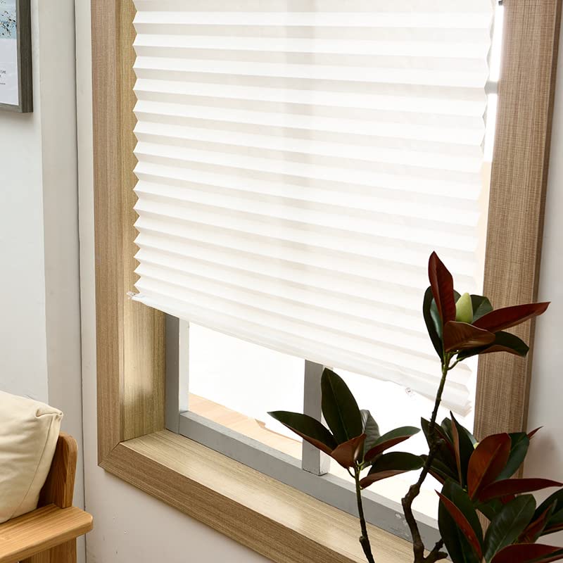 2Pcs Temporary Window Blinds Cordless, Self Adhesive Pleated Paper Blinds Window Shades Blackout Blinds for Windows Doors Non-Woven Fabric No Drill Blinds for Home Office Easy to Cut and Install