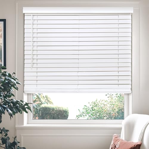CHICOLOGY Faux Wood Blinds , Window Blinds , Wood Blinds , Window Shades , Window Treatments , Blinds & Shades , Window Shades For Home , Wooden Blinds , Basic White , 34"W X 60"H
