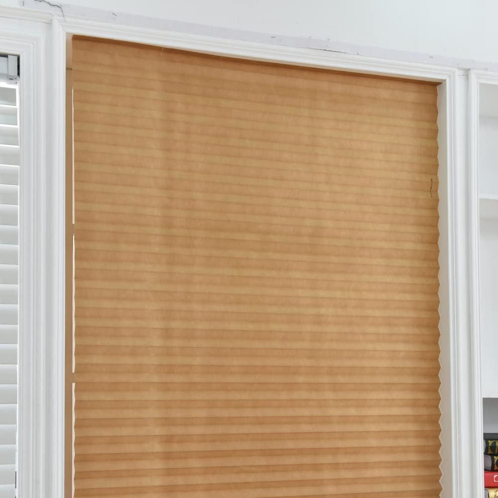 Temporary Blinds, Vertical Pleated Blinds No Drilling Self Adhesive Blinds Easy to Install Fits Blinds Window Roller for Bathroom Kitchen Living Room Office Window (Brown, 60 * 150cm)