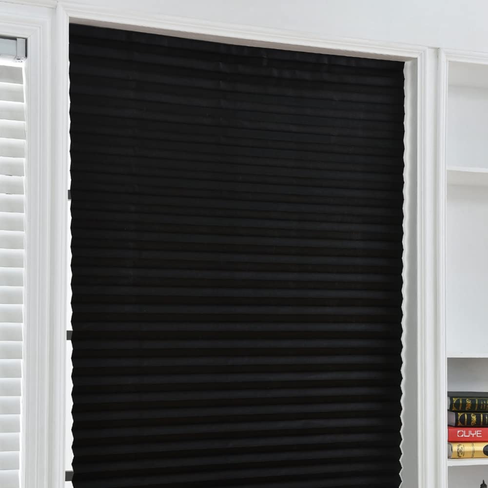 Temporary Blinds, Vertical Pleated Blinds No Drilling Self Adhesive Blinds Easy to Install Fits Blinds Window Roller for Bathroom Kitchen Living Room Office Window (Brown, 60 * 150cm)
