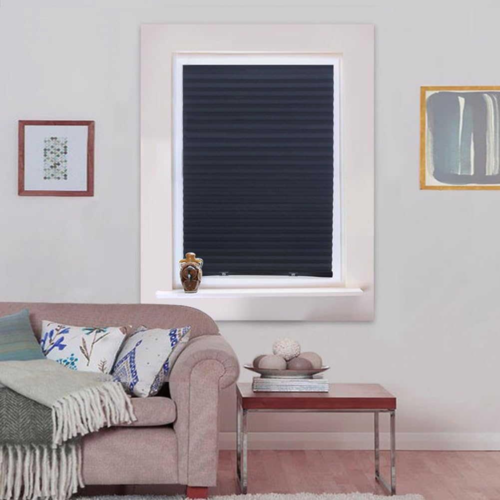 2Pcs Temporary Window Blinds Cordless, Self Adhesive Pleated Paper Blinds Window Shades Blackout Blinds for Windows Doors Non-Woven Fabric No Drill Blinds for Home Office Easy to Cut and Install
