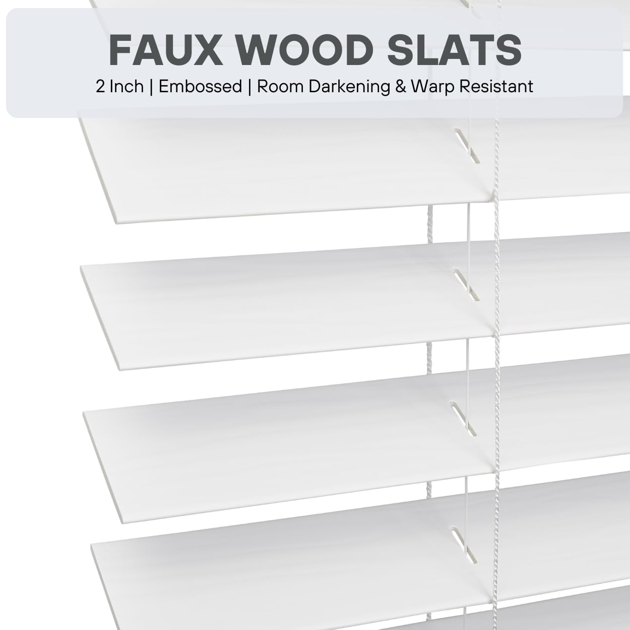Lotus & Windoware Cordless, 2 Inch Faux Wood Blind, 34.5" Wide x 60" Long, Window Blinds, Blinds & Shades, Blinds for Indoor Windows, Embossed, Bright White, (Actual Size - 34" x 60")