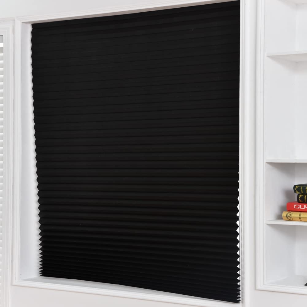 2 Pack Temporary Blinds for Window, Self Adhesive Pleated Blinds Cordless No Drill Fabric Blinds Room Darkening Shades Blackout Shades for Bathroom Kitchen Office 23.6 * 59Inch(W*H)