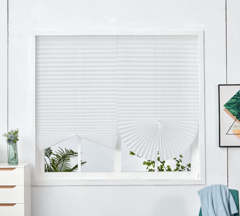 2Pcs Temporary Window Blinds Cordless, Self Adhesive Pleated Paper Blinds Window Shades Blackout Blinds for Windows Doors Non-Woven Fabric No Drill Blinds for Home Office Easy to Cut and Install