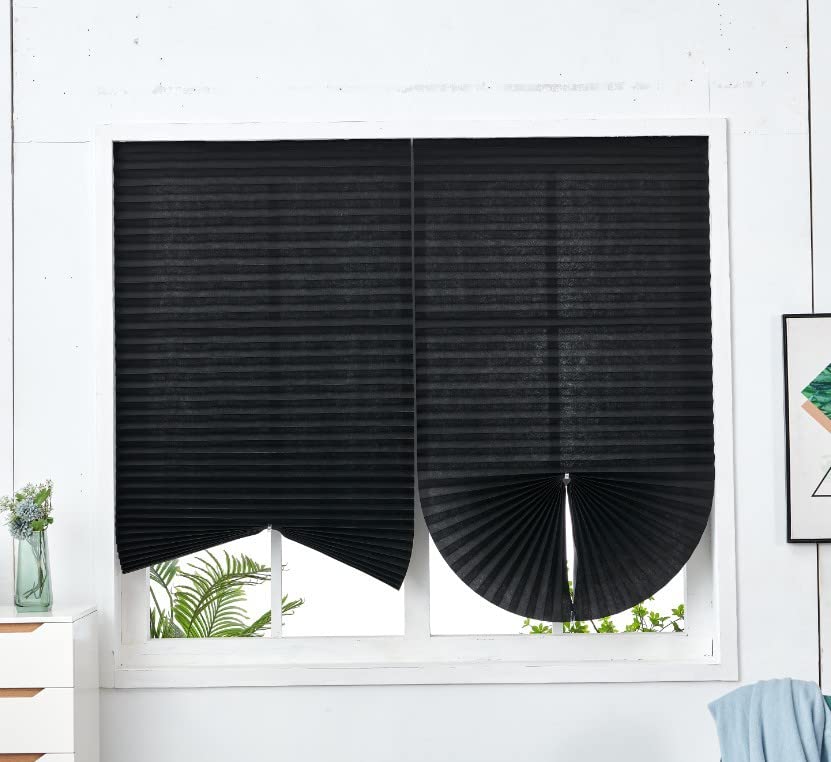 2 Pack Temporary Blinds for Window, Self Adhesive Pleated Blinds Cordless No Drill Fabric Blinds Room Darkening Shades Blackout Shades for Bathroom Kitchen Office 23.6 * 59Inch(W*H)