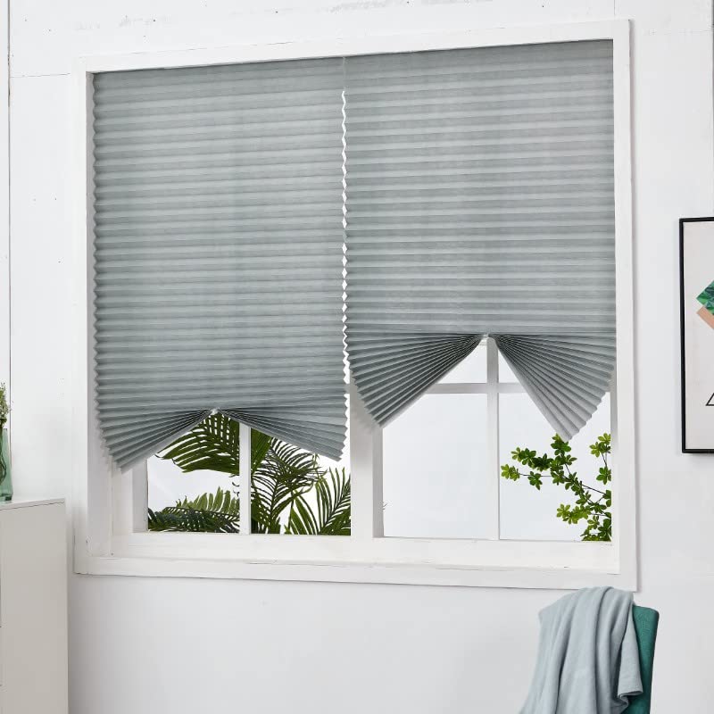 2 Pack Temporary Blinds for Window, Self Adhesive Pleated Blinds Cordless No Drill Fabric Blinds Room Darkening Shades Blackout Shades for Bathroom Kitchen Office 23.6 * 59Inch(W*H)