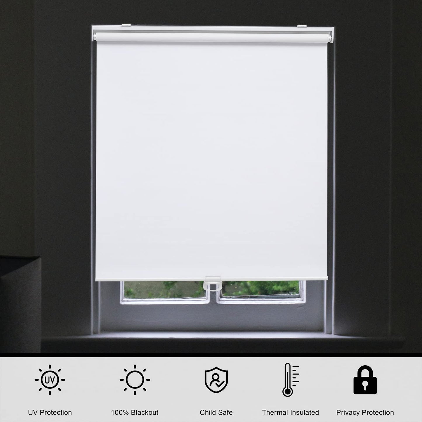 Blackout Roller Shades Blinds Cordless for Windows Pull Down Room Darkening Door Blinds with Thermal Insulated Easy to Install for Living Room,Bedroom,Home,Office Bathroom White 23" W x 72" H