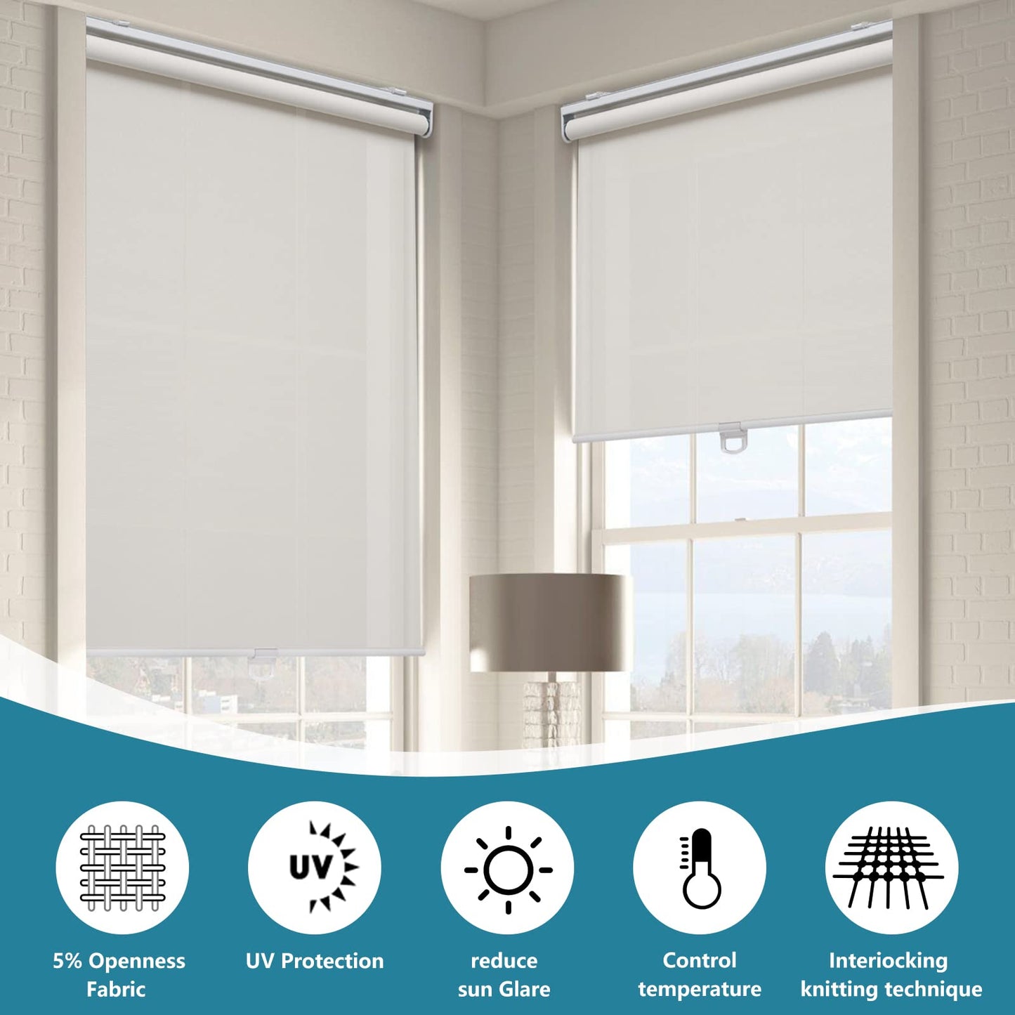 Blackout Roller Shades Blinds Cordless for Windows Pull Down Room Darkening Door Blinds with Thermal Insulated Easy to Install for Living Room,Bedroom,Home,Office Bathroom White 23" W x 72" H