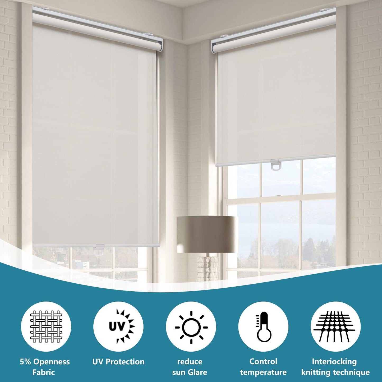 Blackout Roller Shades Blinds Cordless for Windows Pull Down Room Darkening Door Blinds with Thermal Insulated Easy to Install for Living Room,Bedroom,Home,Office Bathroom White 23" W x 72" H