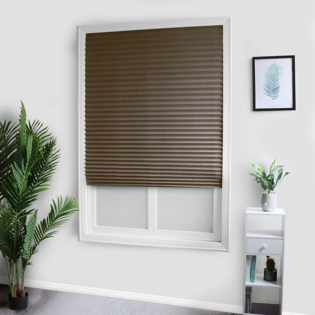 2Pcs Temporary Window Blinds Cordless, Self Adhesive Pleated Paper Blinds Window Shades Blackout Blinds for Windows Doors Non-Woven Fabric No Drill Blinds for Home Office Easy to Cut and Install