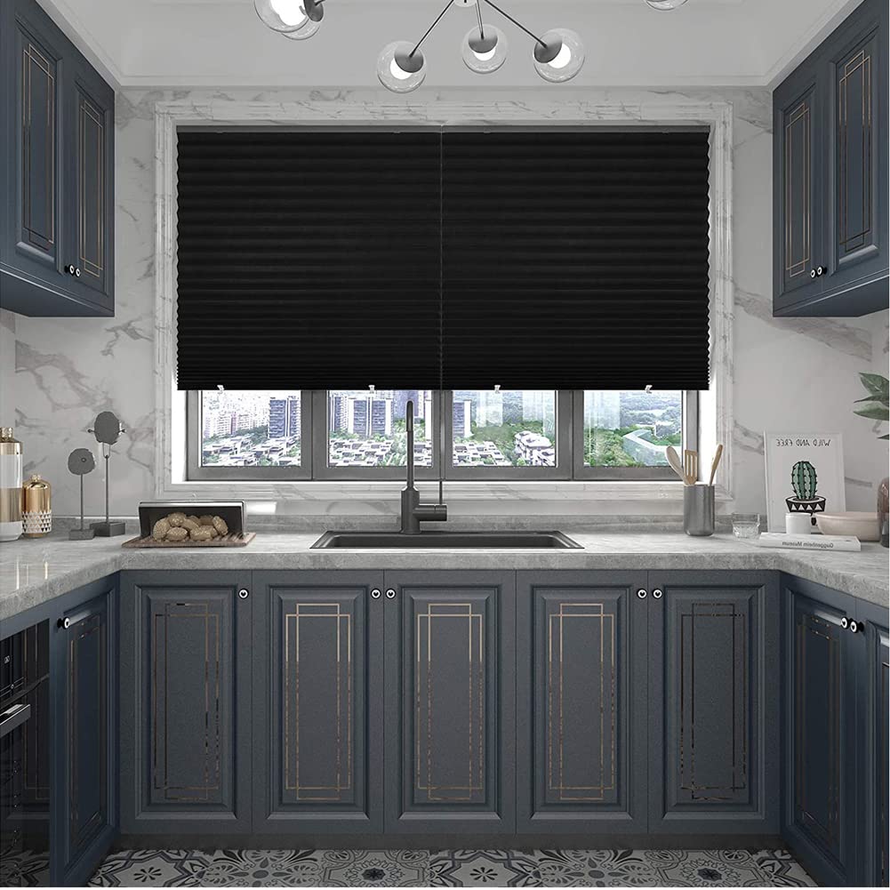 2Pcs Temporary Window Blinds Cordless, Self Adhesive Pleated Paper Blinds Window Shades Blackout Blinds for Windows Doors Non-Woven Fabric No Drill Blinds for Home Office Easy to Cut and Install
