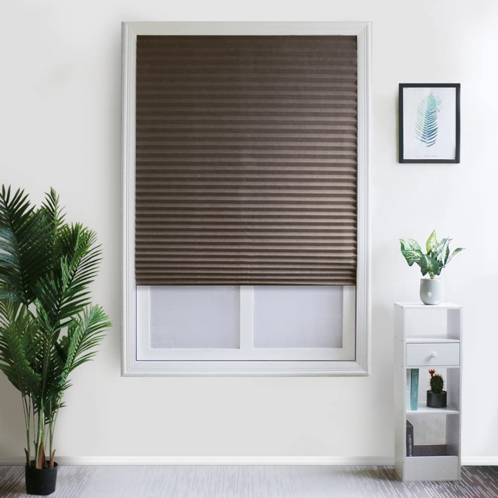 2 Pack Temporary Blinds for Window, Self Adhesive Pleated Blinds Cordless No Drill Fabric Blinds Room Darkening Shades Blackout Shades for Bathroom Kitchen Office 23.6 * 59Inch(W*H)