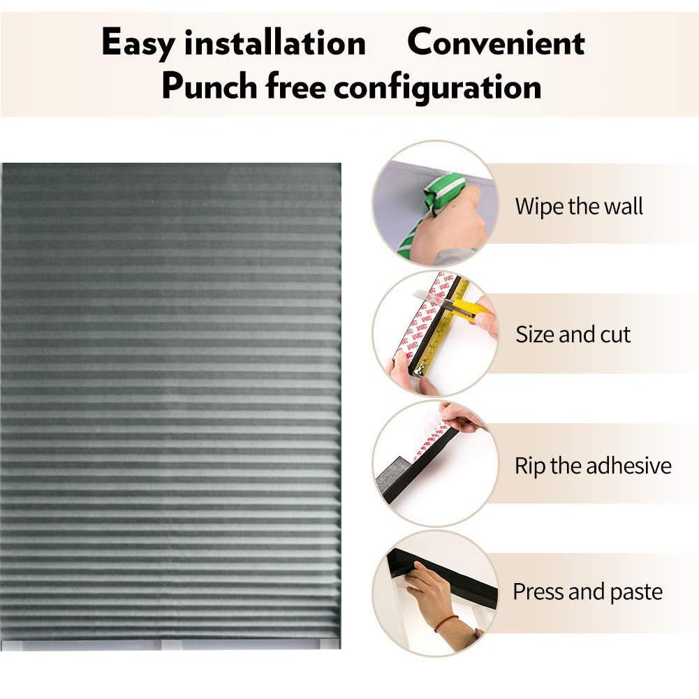 2Pcs Temporary Window Blinds Cordless, Self Adhesive Pleated Paper Blinds Window Shades Blackout Blinds for Windows Doors Non-Woven Fabric No Drill Blinds for Home Office Easy to Cut and Install