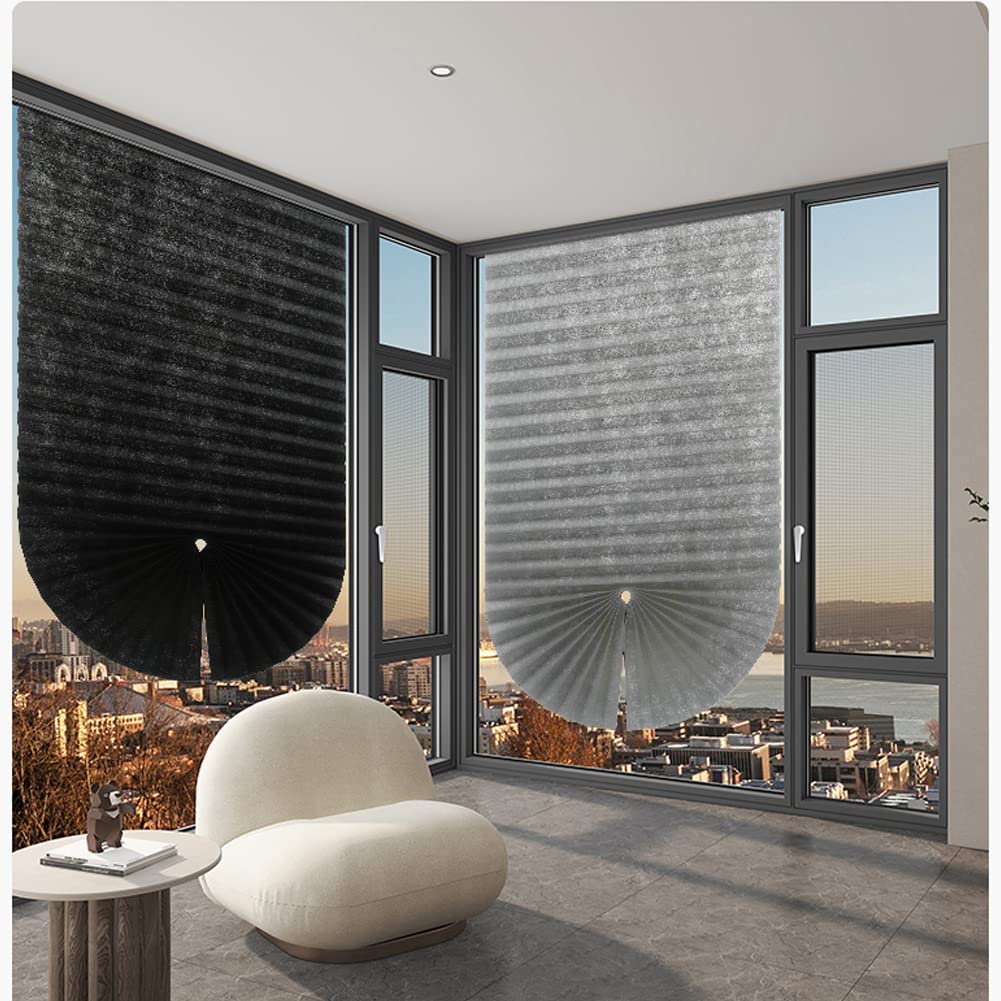 2Pcs Temporary Window Blinds Cordless, Self Adhesive Pleated Paper Blinds Window Shades Blackout Blinds for Windows Doors Non-Woven Fabric No Drill Blinds for Home Office Easy to Cut and Install