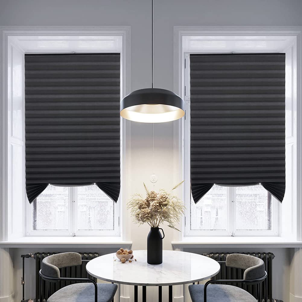 2Pcs Temporary Window Blinds Cordless, Self Adhesive Pleated Paper Blinds Window Shades Blackout Blinds for Windows Doors Non-Woven Fabric No Drill Blinds for Home Office Easy to Cut and Install