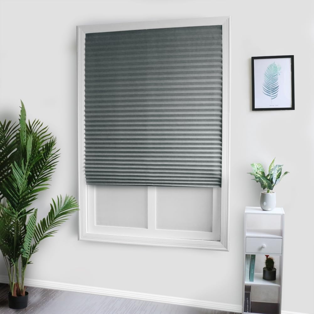 2Pcs Temporary Window Blinds Cordless, Self Adhesive Pleated Paper Blinds Window Shades Blackout Blinds for Windows Doors Non-Woven Fabric No Drill Blinds for Home Office Easy to Cut and Install