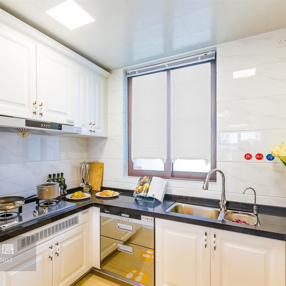 2 Pack Temporary Blinds for Window, Self Adhesive Pleated Blinds Cordless No Drill Fabric Blinds Room Darkening Shades Blackout Shades for Bathroom Kitchen Office 23.6 * 59Inch(W*H)
