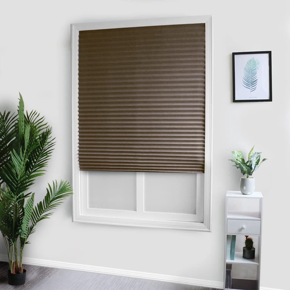Temporary Blinds, Vertical Pleated Blinds No Drilling Self Adhesive Blinds Easy to Install Fits Blinds Window Roller for Bathroom Kitchen Living Room Office Window (Brown, 60 * 150cm)