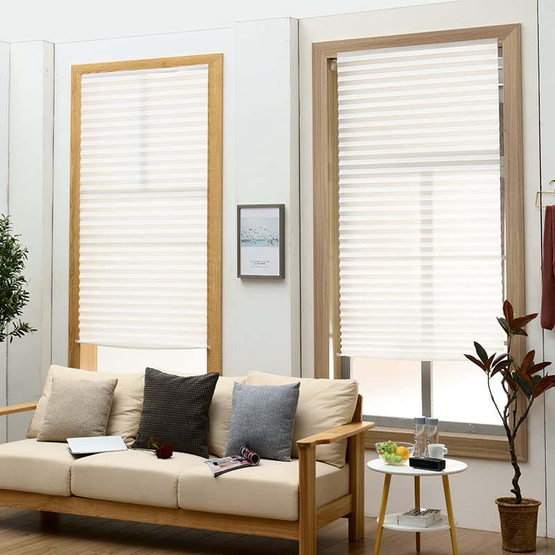 2Pcs Temporary Window Blinds Cordless, Self Adhesive Pleated Paper Blinds Window Shades Blackout Blinds for Windows Doors Non-Woven Fabric No Drill Blinds for Home Office Easy to Cut and Install