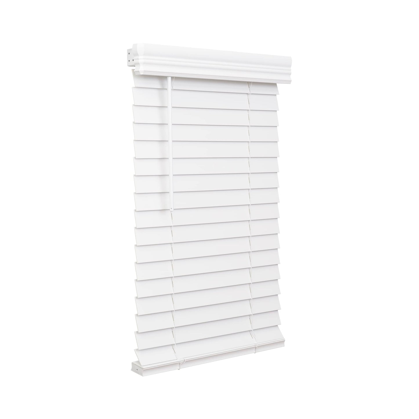 Lotus & Windoware Cordless, 2 Inch Faux Wood Blind, 34.5" Wide x 60" Long, Window Blinds, Blinds & Shades, Blinds for Indoor Windows, Embossed, Bright White, (Actual Size - 34" x 60")