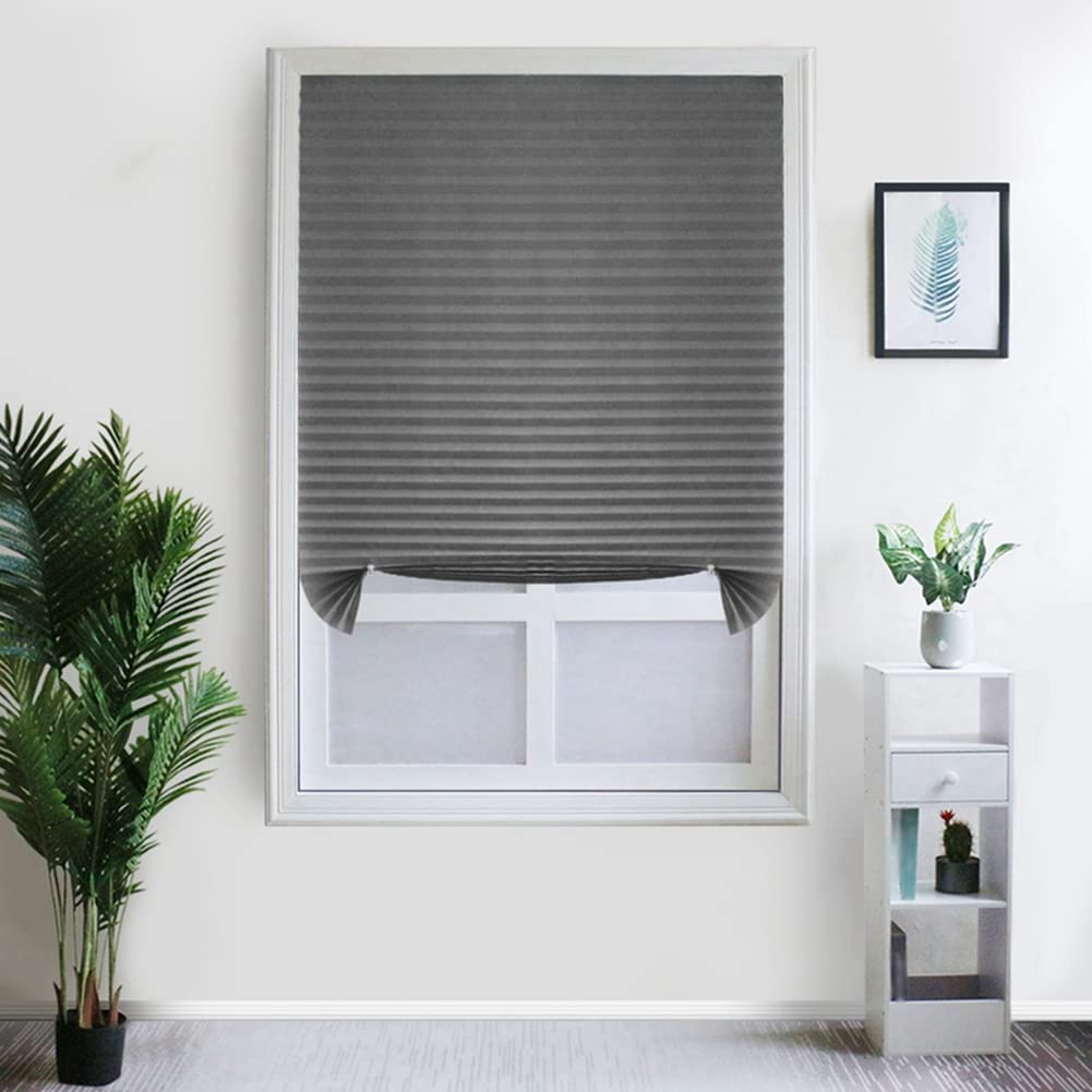 Temporary Blinds, Vertical Pleated Blinds No Drilling Self Adhesive Blinds Easy to Install Fits Blinds Window Roller for Bathroom Kitchen Living Room Office Window (Brown, 60 * 150cm)