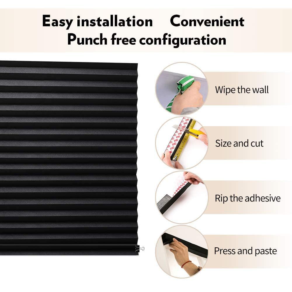 2Pcs Temporary Window Blinds Cordless, Self Adhesive Pleated Paper Blinds Window Shades Blackout Blinds for Windows Doors Non-Woven Fabric No Drill Blinds for Home Office Easy to Cut and Install