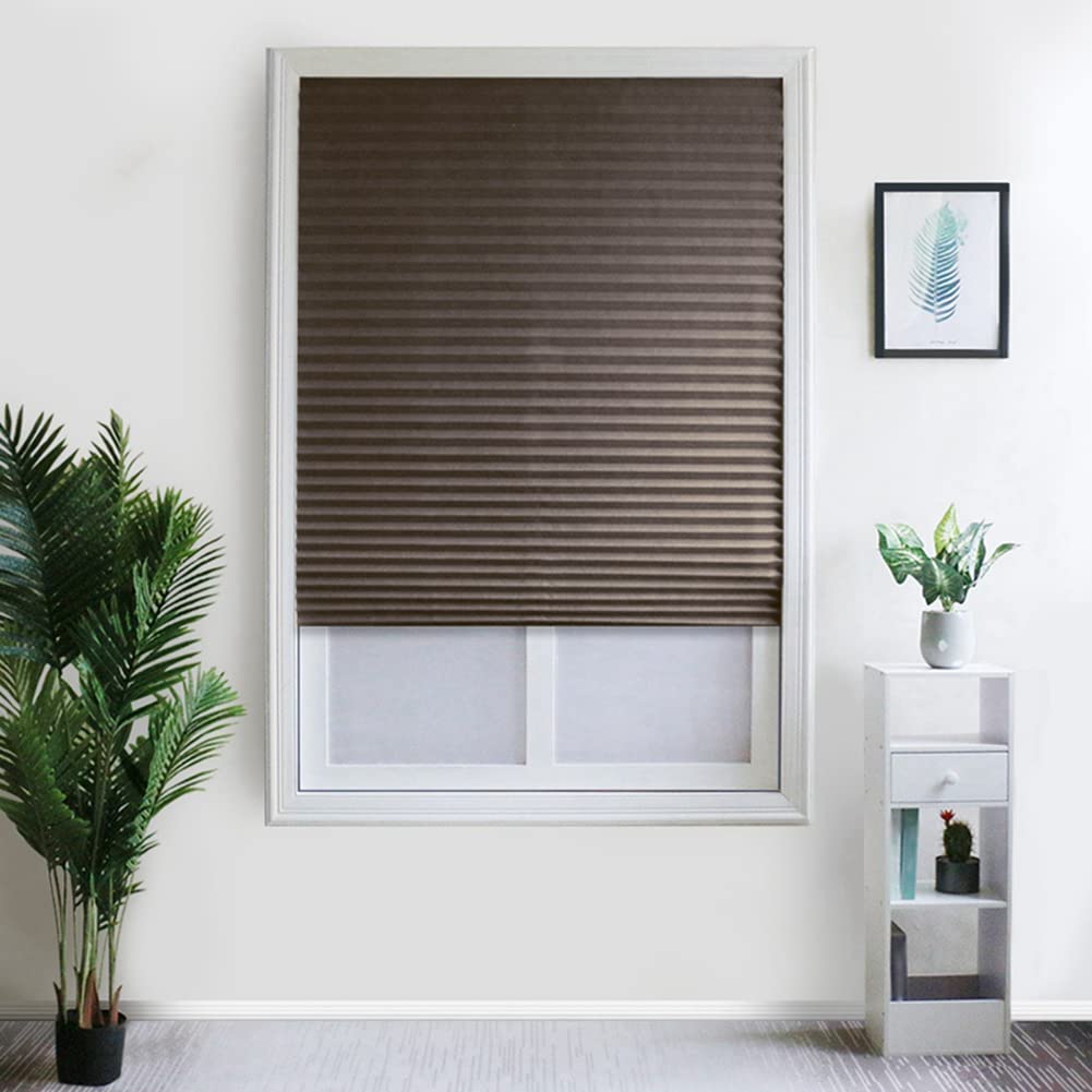 Temporary Blinds, Vertical Pleated Blinds No Drilling Self Adhesive Blinds Easy to Install Fits Blinds Window Roller for Bathroom Kitchen Living Room Office Window (Brown, 60 * 150cm)