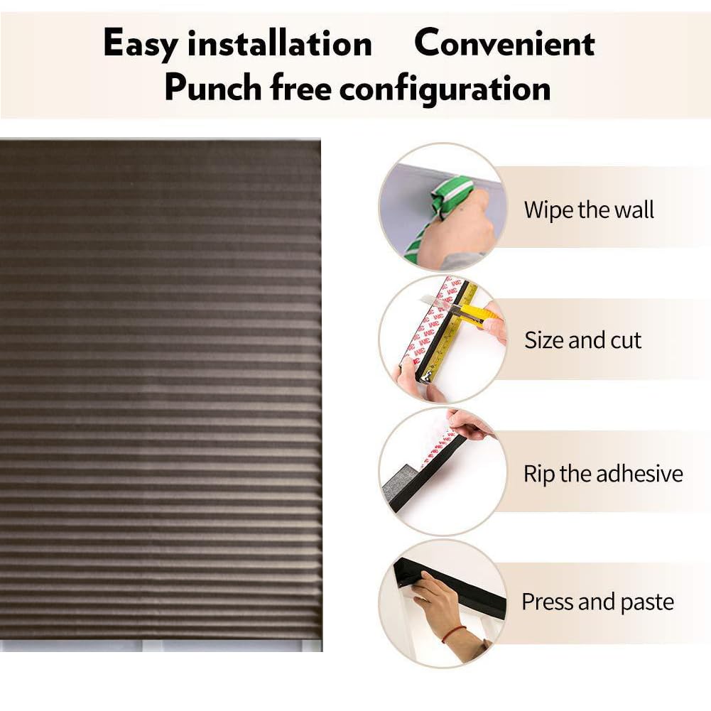 2Pcs Temporary Window Blinds Cordless, Self Adhesive Pleated Paper Blinds Window Shades Blackout Blinds for Windows Doors Non-Woven Fabric No Drill Blinds for Home Office Easy to Cut and Install