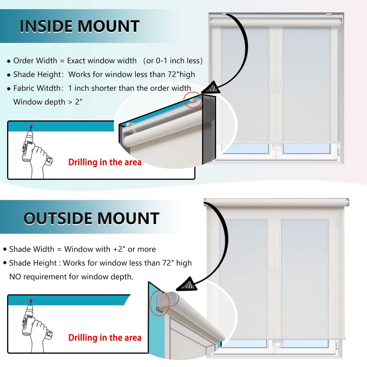 Blackout Roller Shades Blinds Cordless for Windows Pull Down Room Darkening Door Blinds with Thermal Insulated Easy to Install for Living Room,Bedroom,Home,Office Bathroom White 23" W x 72" H