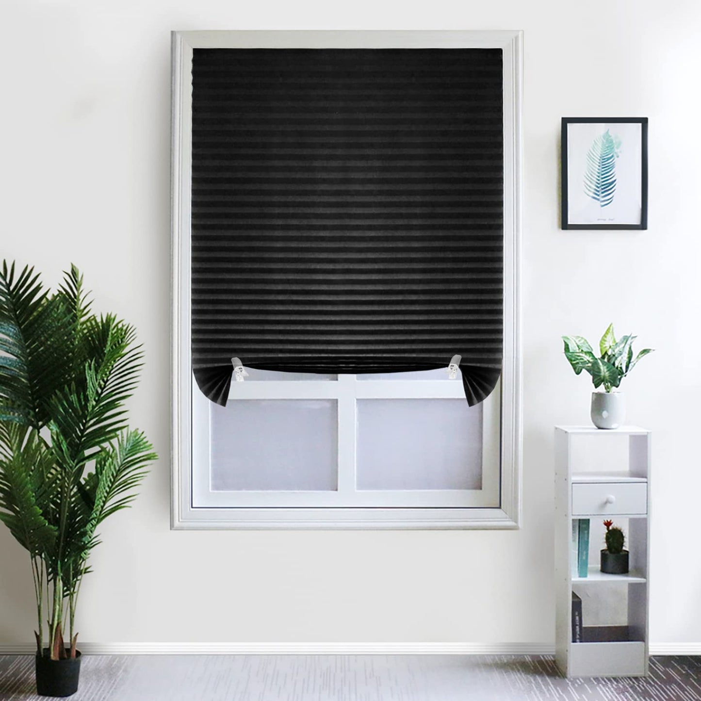 2Pcs Temporary Window Blinds Cordless, Self Adhesive Pleated Paper Blinds Window Shades Blackout Blinds for Windows Doors Non-Woven Fabric No Drill Blinds for Home Office Easy to Cut and Install