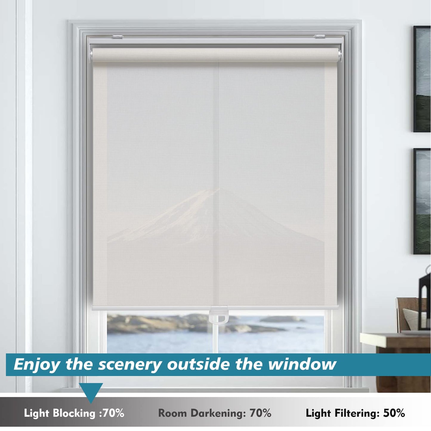 Blackout Roller Shades Blinds Cordless for Windows Pull Down Room Darkening Door Blinds with Thermal Insulated Easy to Install for Living Room,Bedroom,Home,Office Bathroom White 23" W x 72" H