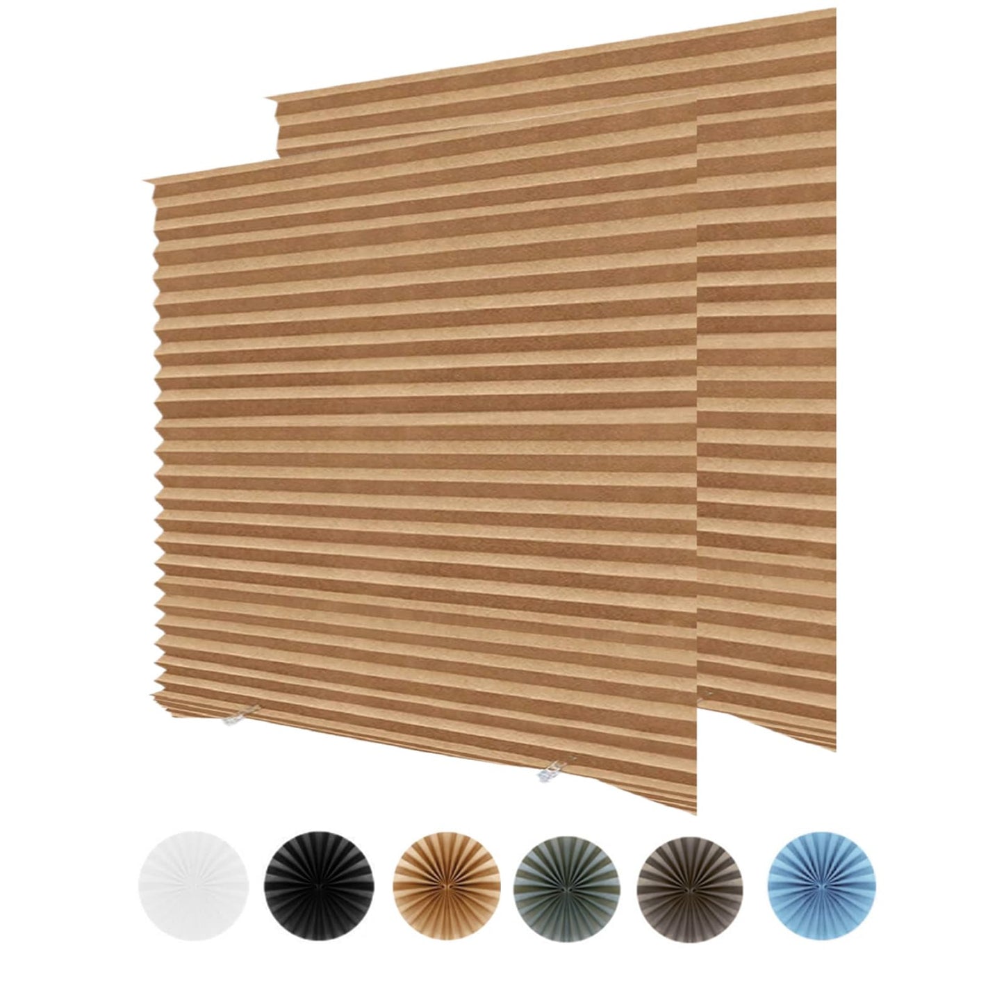 2Pcs Temporary Window Blinds Cordless, Self Adhesive Pleated Paper Blinds Window Shades Blackout Blinds for Windows Doors Non-Woven Fabric No Drill Blinds for Home Office Easy to Cut and Install