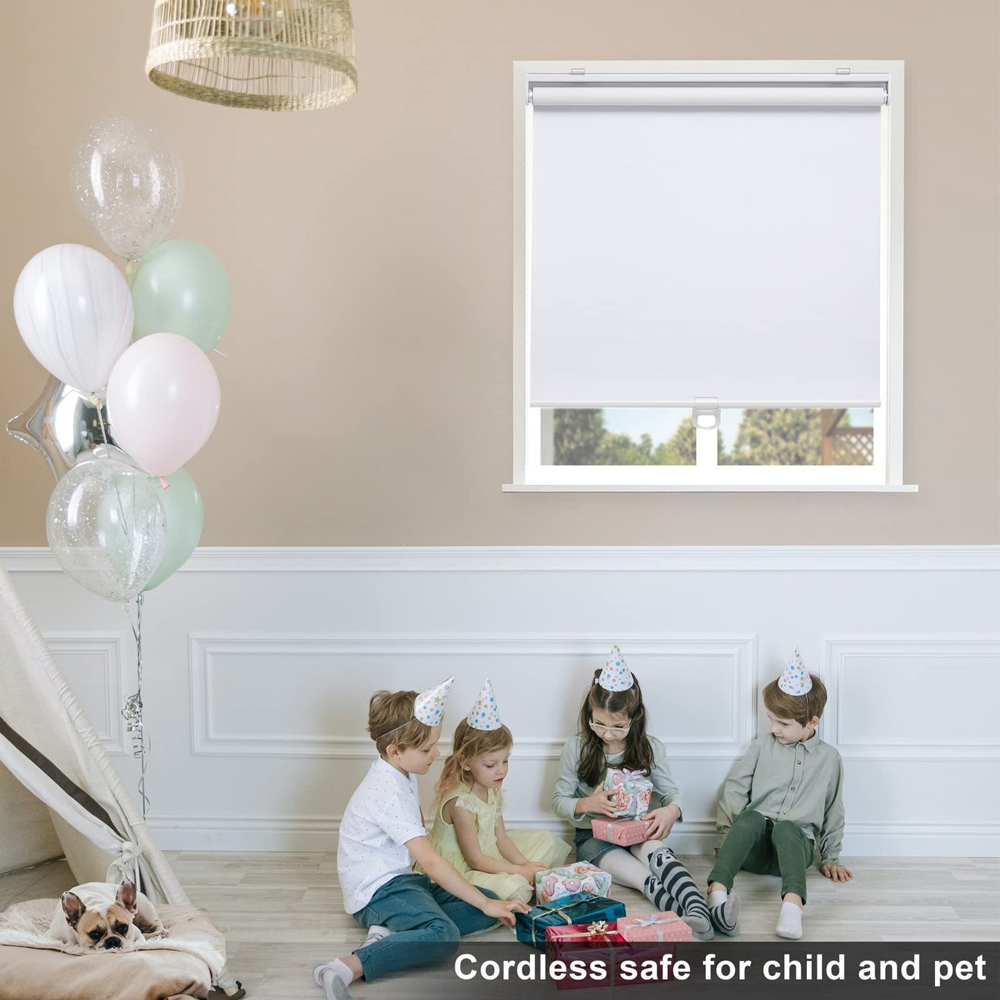 Blackout Roller Shades Blinds Cordless for Windows Pull Down Room Darkening Door Blinds with Thermal Insulated Easy to Install for Living Room,Bedroom,Home,Office Bathroom White 23" W x 72" H