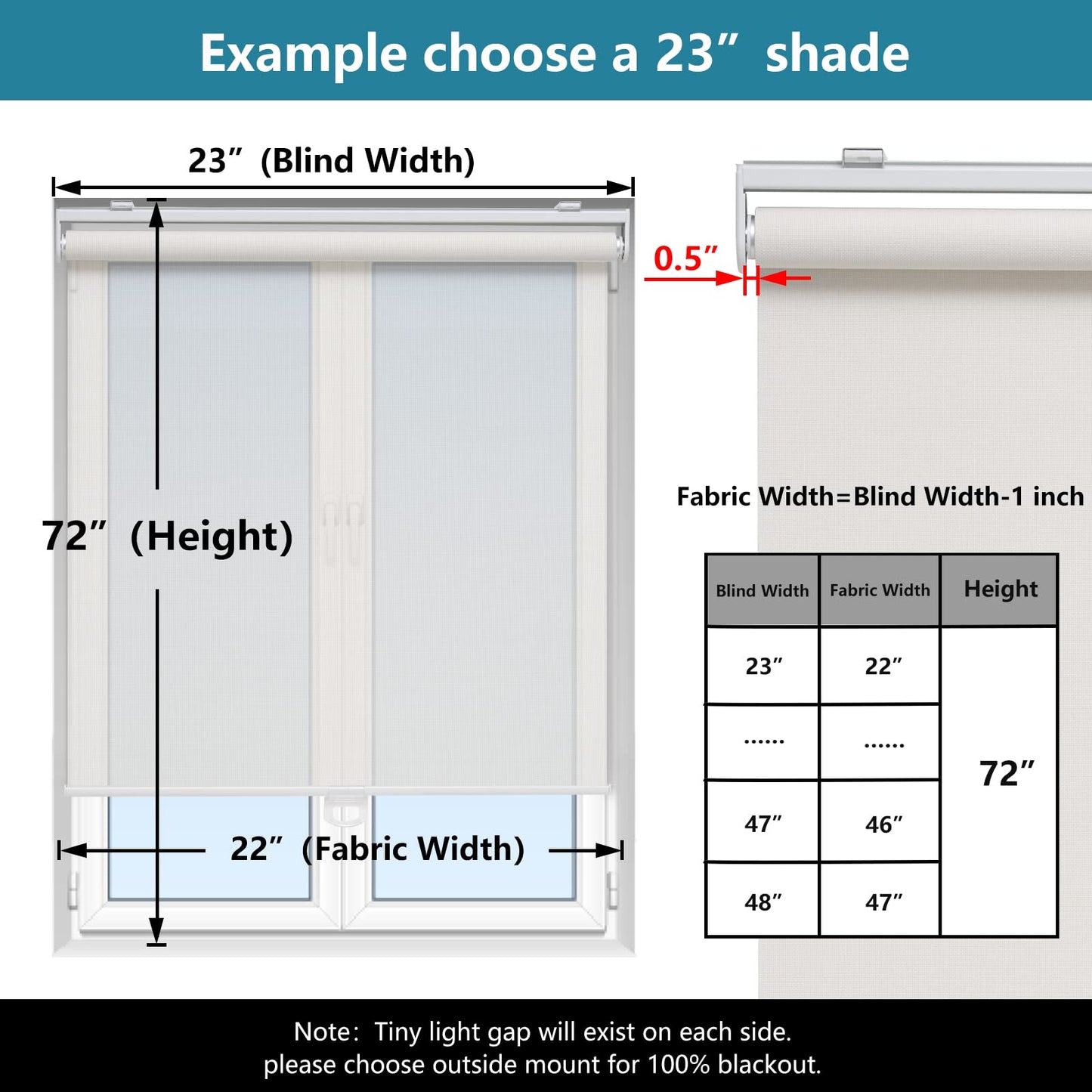Blackout Roller Shades Blinds Cordless for Windows Pull Down Room Darkening Door Blinds with Thermal Insulated Easy to Install for Living Room,Bedroom,Home,Office Bathroom White 23" W x 72" H