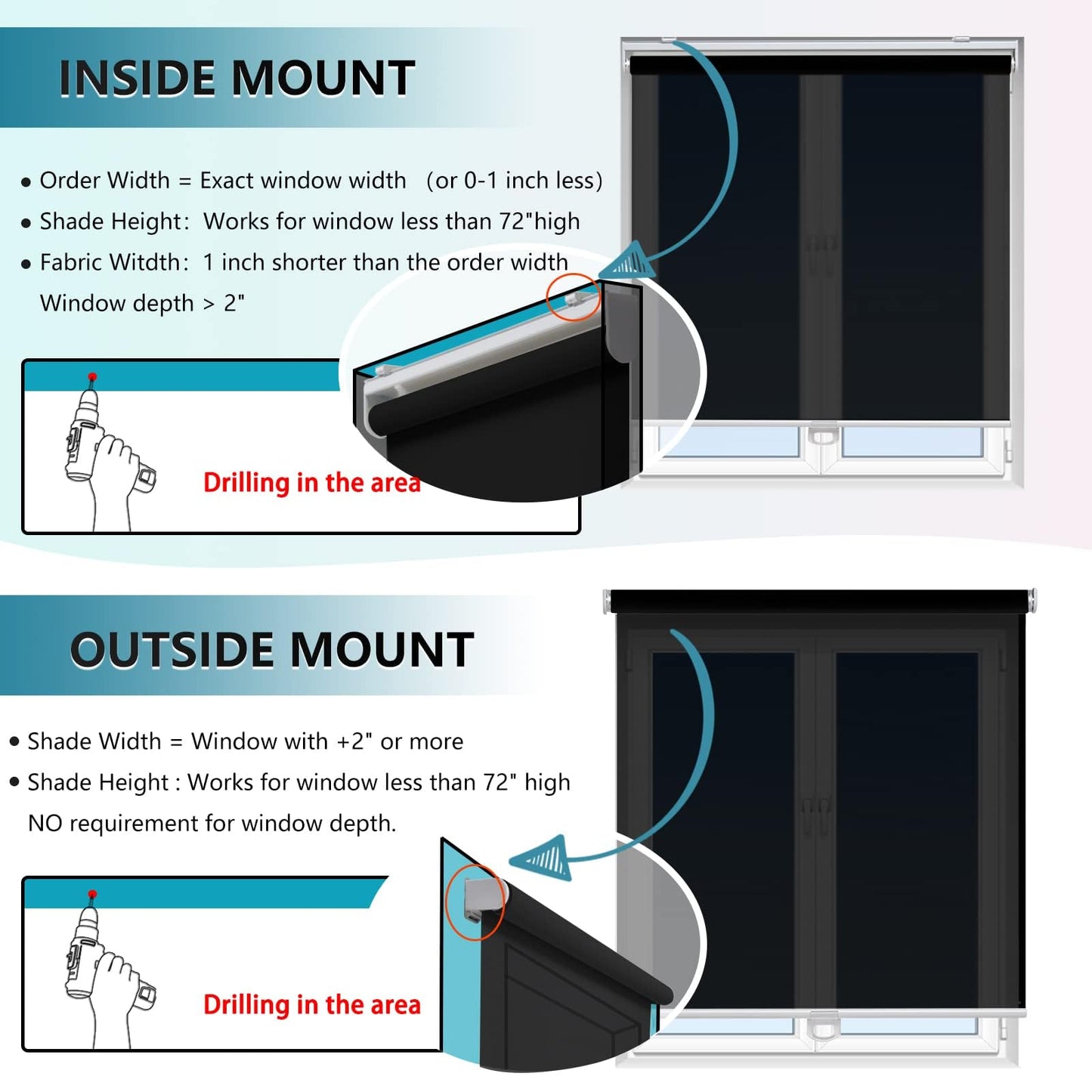 Blackout Roller Shades Blinds Cordless for Windows Pull Down Room Darkening Door Blinds with Thermal Insulated Easy to Install for Living Room,Bedroom,Home,Office Bathroom White 23" W x 72" H
