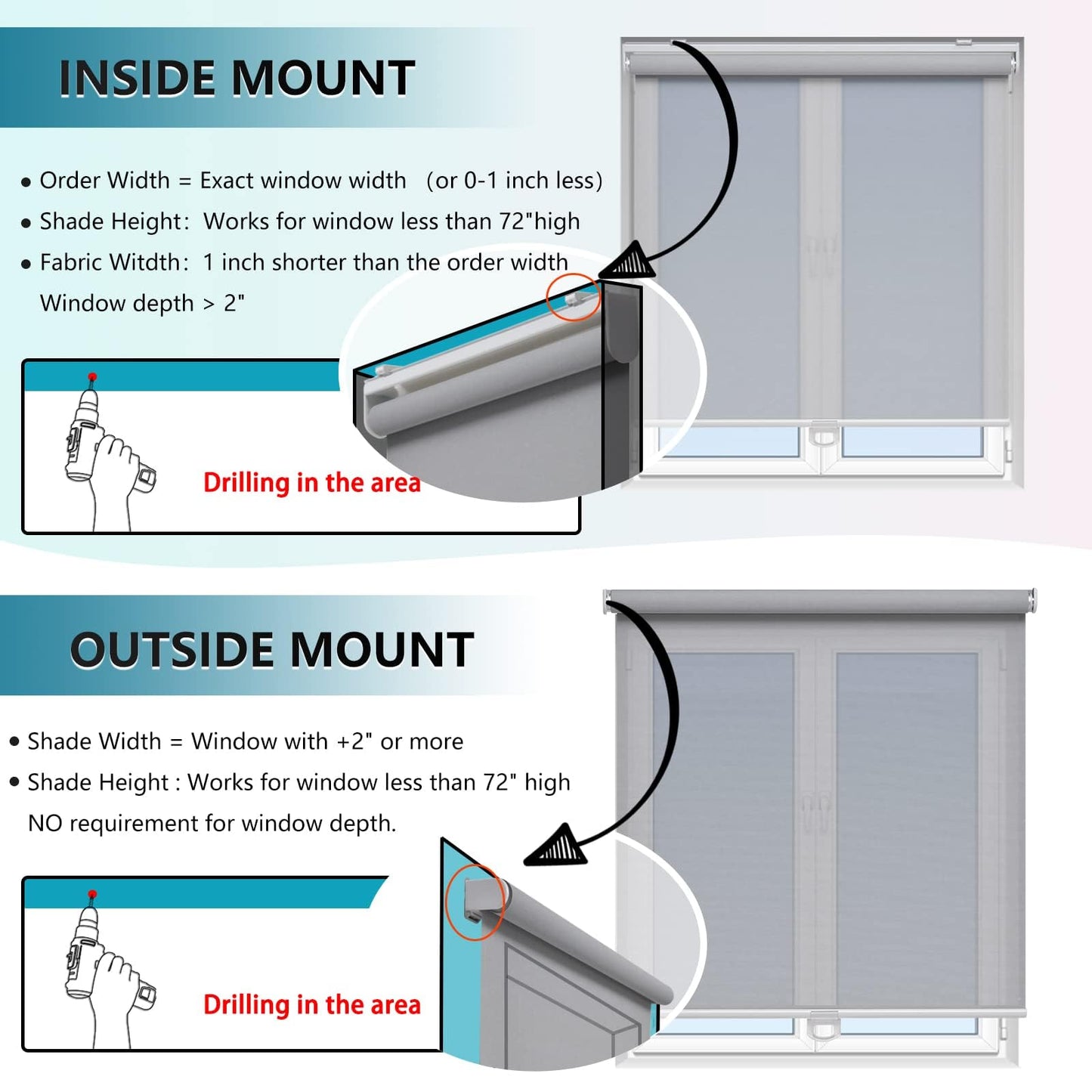 Blackout Roller Shades Blinds Cordless for Windows Pull Down Room Darkening Door Blinds with Thermal Insulated Easy to Install for Living Room,Bedroom,Home,Office Bathroom White 23" W x 72" H