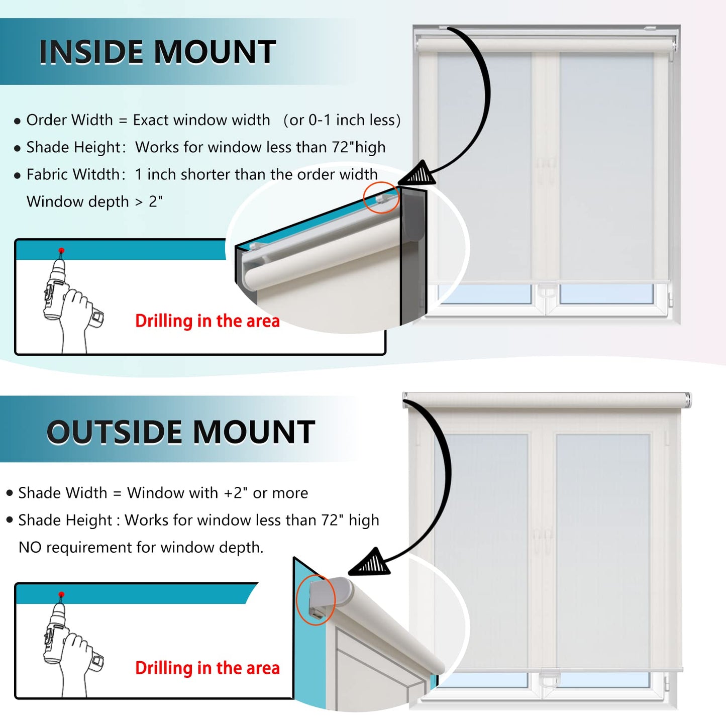 Blackout Roller Shades Blinds Cordless for Windows Pull Down Room Darkening Door Blinds with Thermal Insulated Easy to Install for Living Room,Bedroom,Home,Office Bathroom White 23" W x 72" H