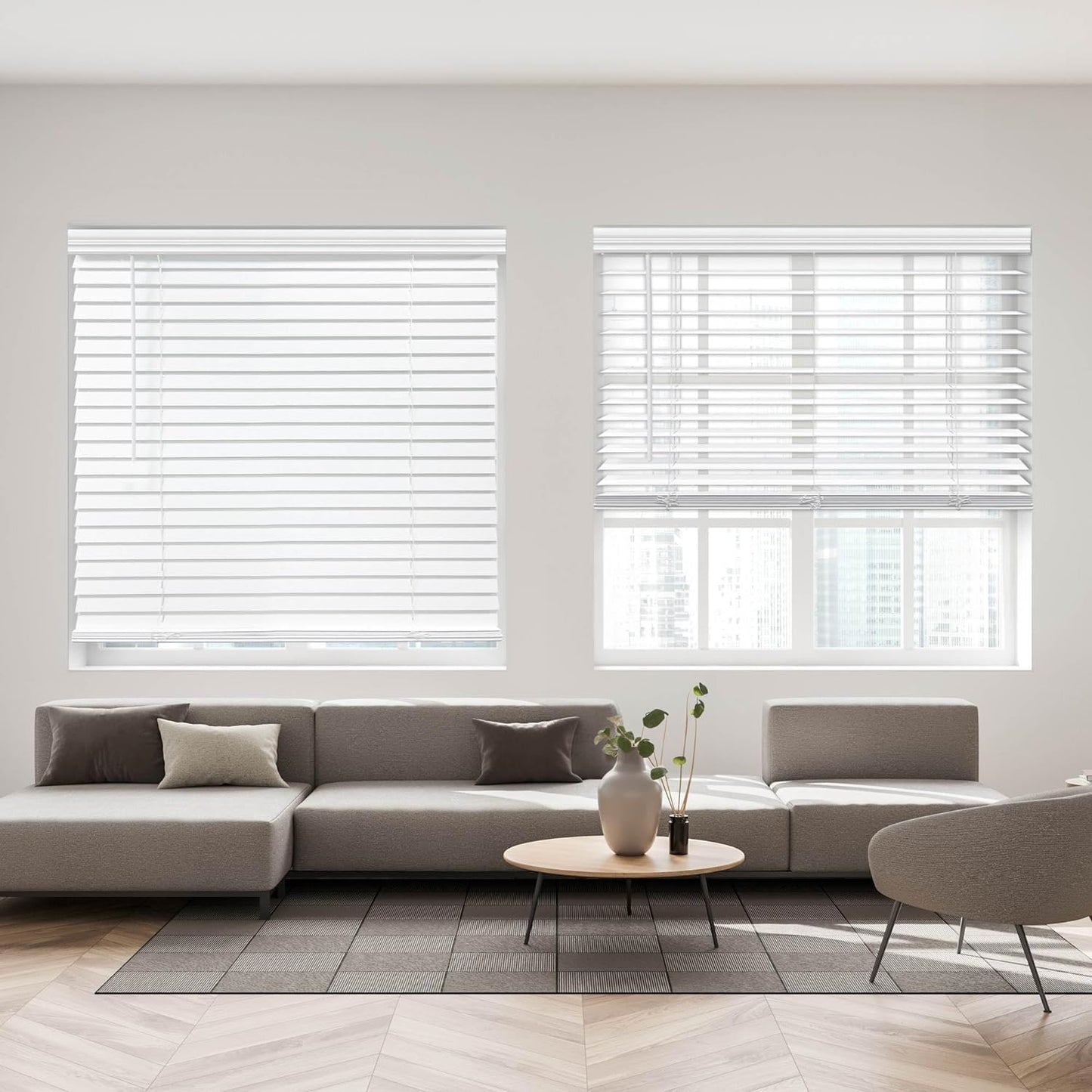 DEZ FURNISHINGS Cordless 2" Faux Wood Blind, 34.5" W x 72" H, White