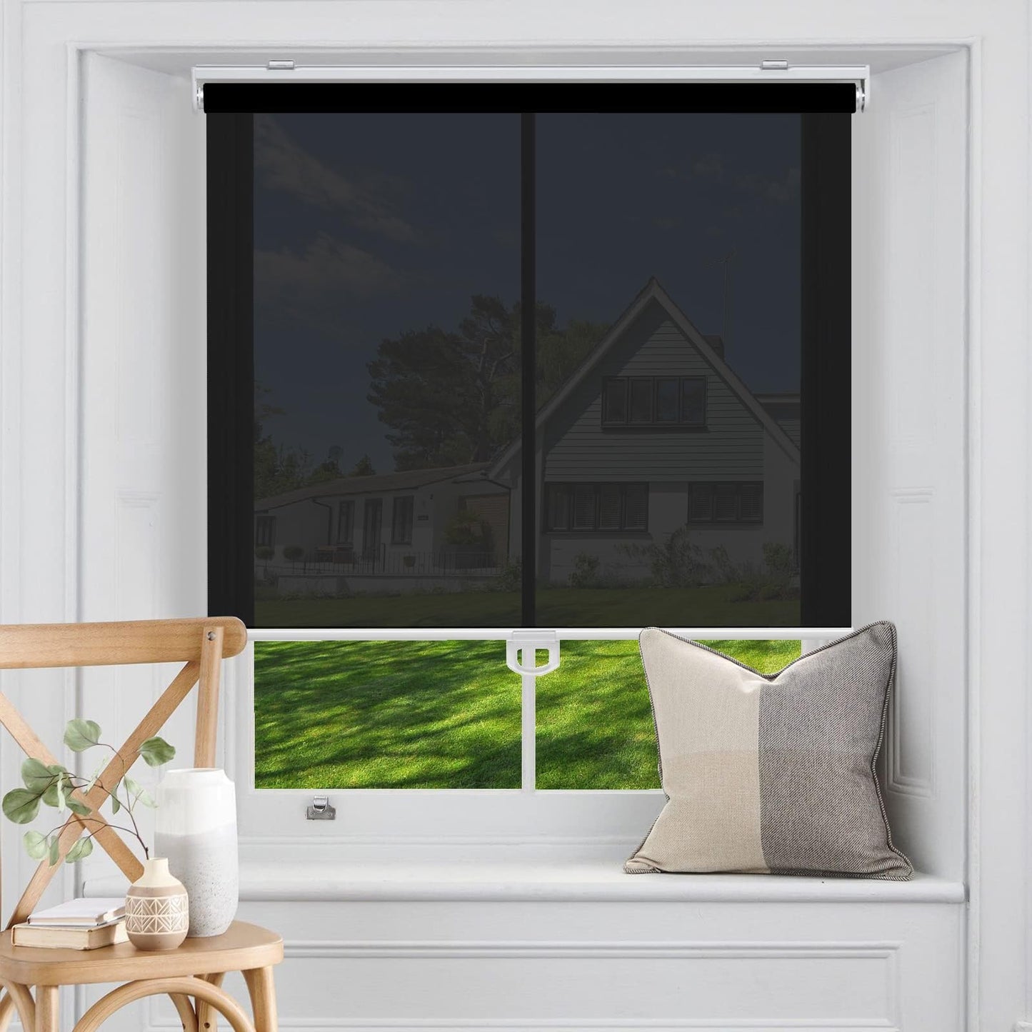 Blackout Roller Shades Blinds Cordless for Windows Pull Down Room Darkening Door Blinds with Thermal Insulated Easy to Install for Living Room,Bedroom,Home,Office Bathroom White 23" W x 72" H