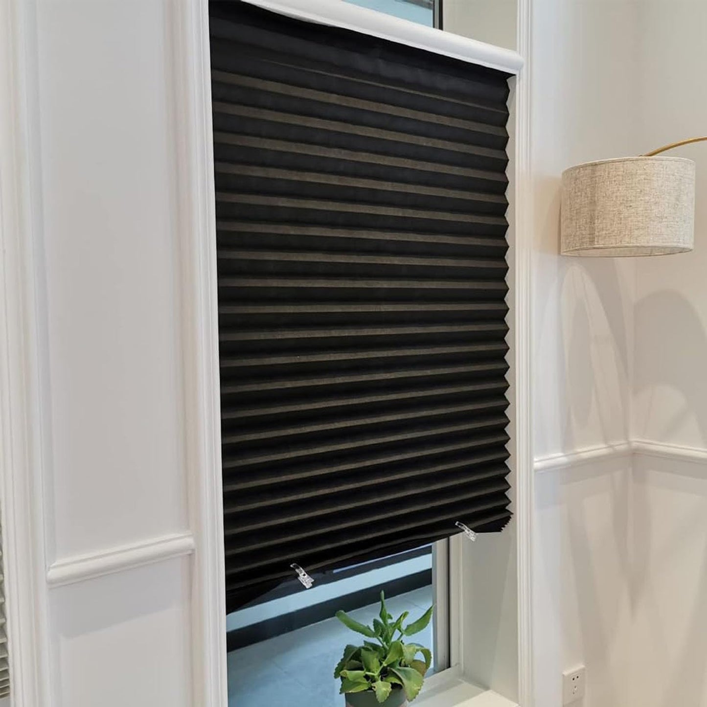2Pcs Temporary Window Blinds Cordless, Self Adhesive Pleated Paper Blinds Window Shades Blackout Blinds for Windows Doors Non-Woven Fabric No Drill Blinds for Home Office Easy to Cut and Install
