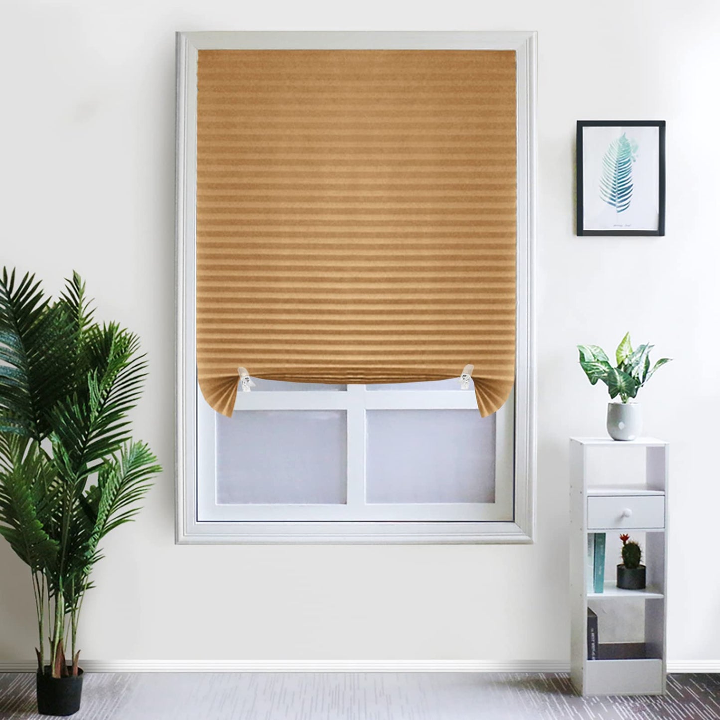 2Pcs Temporary Window Blinds Cordless, Self Adhesive Pleated Paper Blinds Window Shades Blackout Blinds for Windows Doors Non-Woven Fabric No Drill Blinds for Home Office Easy to Cut and Install