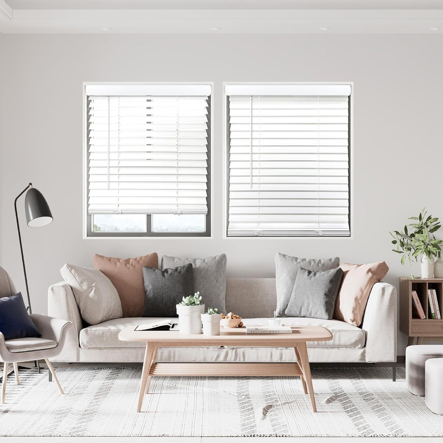 DEZ FURNISHINGS Cordless 2" Faux Wood Blind, 34.5" W x 72" H, White